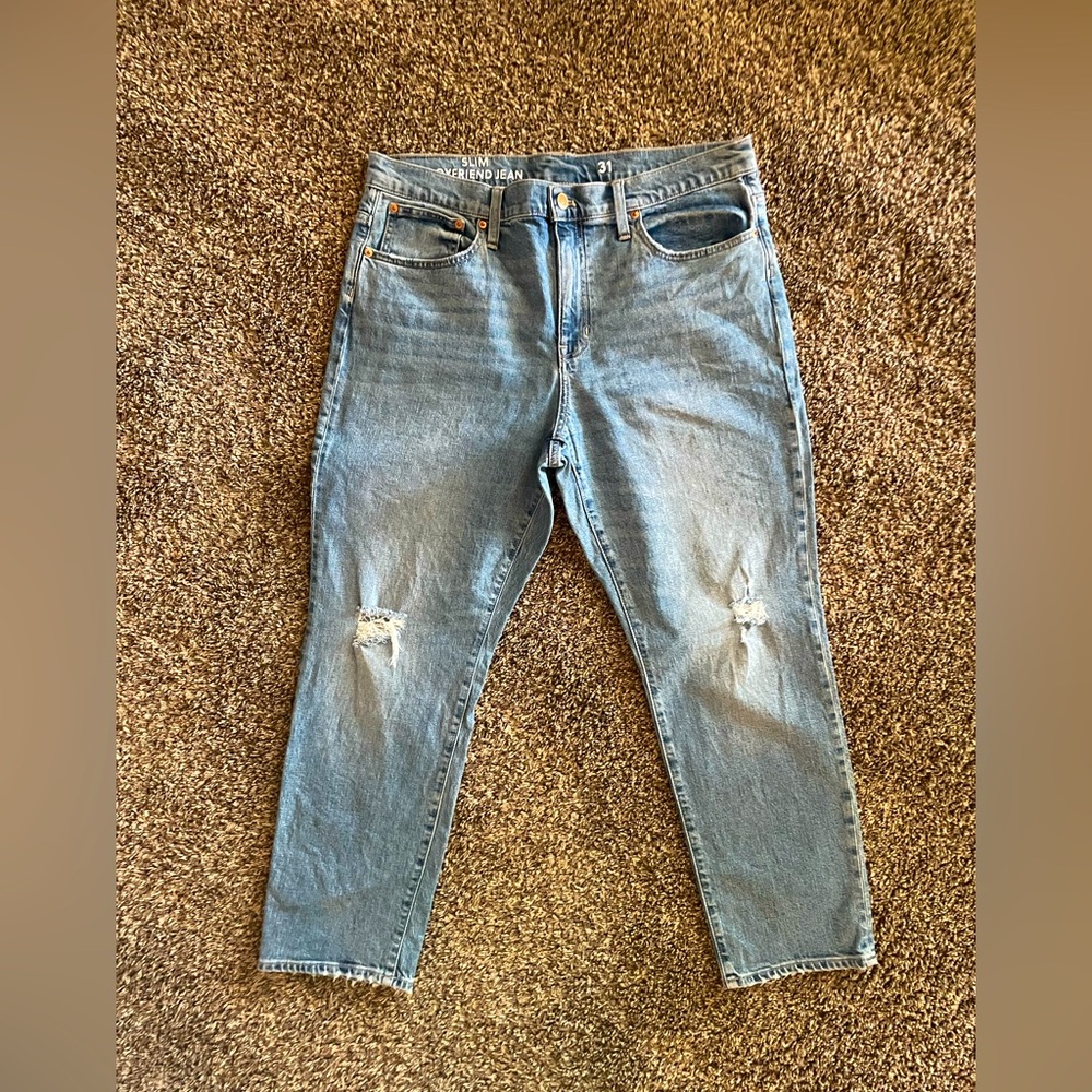 J Crew Slim Boyfriend Jeans, Distressed, size 31, EUC
